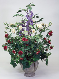 Silk rose and ivy container arrangement